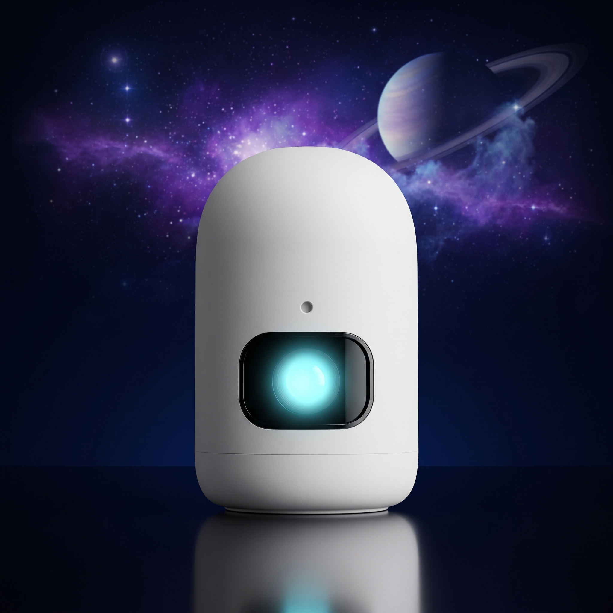 NovaRift Galaxy Projector glowing in front of a nebula